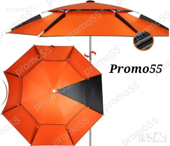 Плажен чадър с чупещо рамо, УВ защита, тризъбец, 220см., снимка 2 - Къмпинг мебели - 50585712