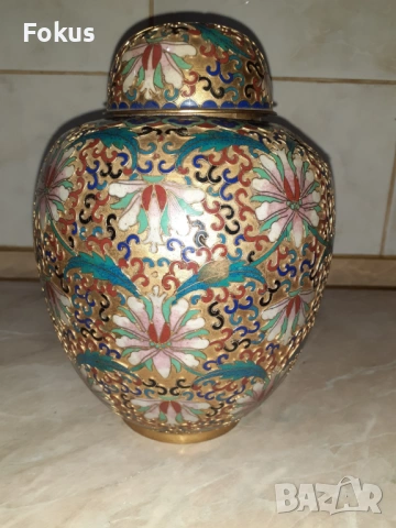Cloisonne Клоазоне стара ваза буркан бронз клетъчен емайл