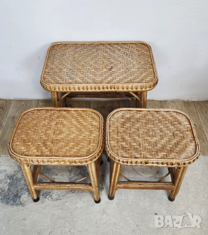 Комплект ратан масичка и табуретки, снимка 13 - Столове - 53659338