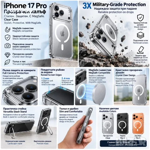 iPhone 17 Pro нов оригинален прозрачен калъф