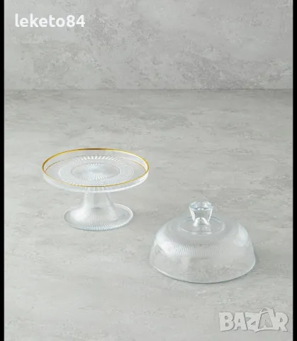 Glimmer Плато За Предястия С крака Стъкло 16 см Прозрачен - Златен, снимка 3 - Прибори за хранене, готвене и сервиране - 48475757