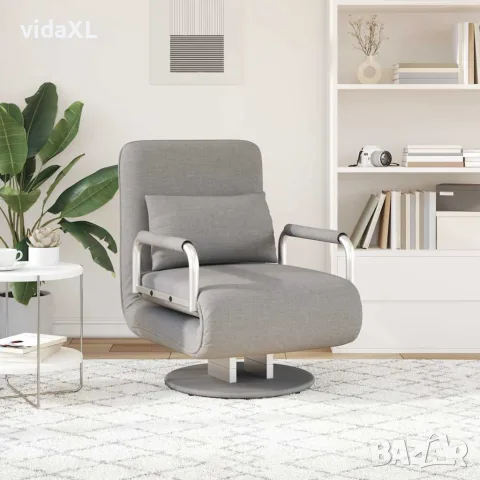 vidaXL Въртящ се разтегателен фотьойл, светлосив, текстил, снимка 3 - Дивани и мека мебел - 56146397