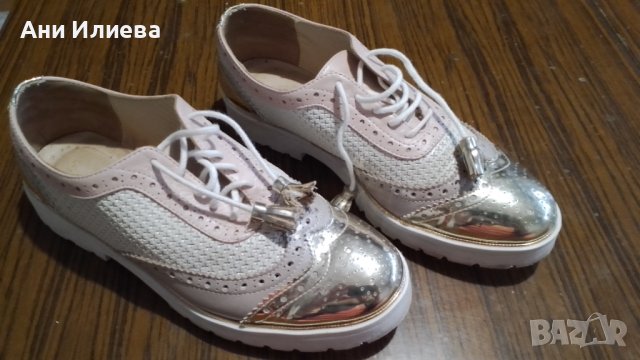 Естествена кожа дамски обувки в пастелно розово и златно, снимка 3 - Дамски ежедневни обувки - 40696533