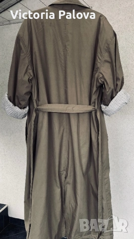 Модерен каки тренчкот с колан и цветна подплата - незаменим за пролетта, снимка 10 - Палта, манта - 53397220