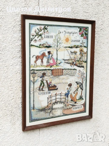 Винтидж холандски гоблен, ръчно изработен , снимка 3 - Гоблени - 51420057