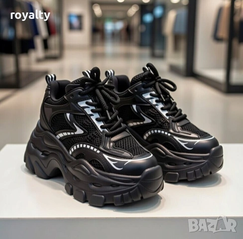 Кецове на платформа - черна кожа и мрежа, снимка 3 - Кецове - 53193979