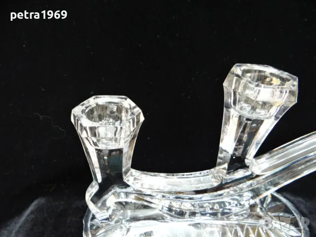 Кристален свещник за три свещи, снимка 3 - Антикварни и старинни предмети - 49235791