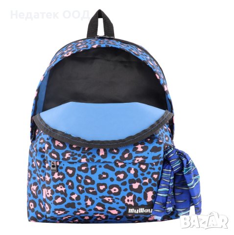 Ученическа раница My Way, Подсилен гръб, 36х15,5х45см, Синя/ леопардов принт, снимка 2 - Раници - 41965943