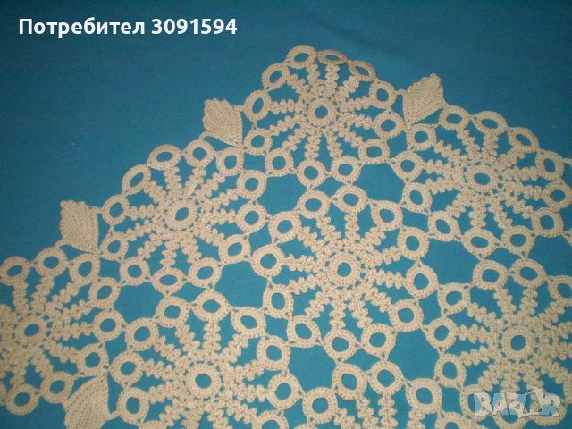 Ретро ръчно плетена покривка за маса цвят екрю, снимка 4 - Антикварни и старинни предмети - 41938386