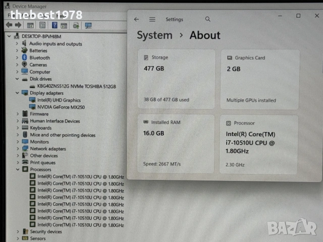 15.6 Dell 5590`i7-10510U/16GB RAM/512GB SSD/Nvidia MX250/FHD IPS/Бат 6, снимка 9 - Лаптопи за игри - 53081384