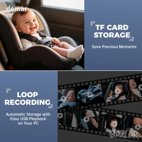 Бебешка автомобилна камера GEARCELL HD 1080P, 64GB карта памет, 4.3" дисплей, снимка 3 - Аксесоари и консумативи - 51522142