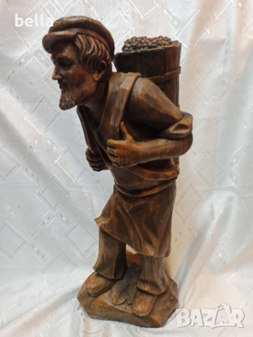 Висока 48 см ръчно резбована дървена скулптура на лозар или винар!, снимка 7 - Антикварни и старинни предмети - 52582327