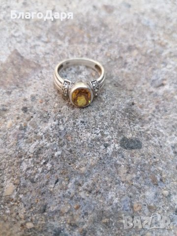 Сребърен пръстен с цитрин, снимка 1 - Пръстени - 41743806