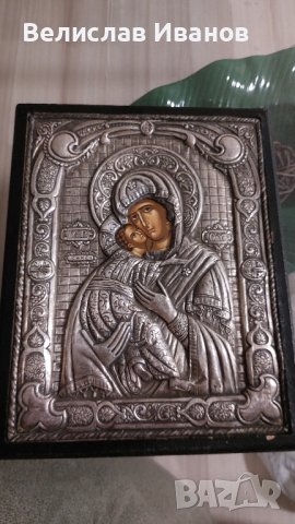 Старинна икона сребро 950. Гръцка. Богородица с Младенеца. 