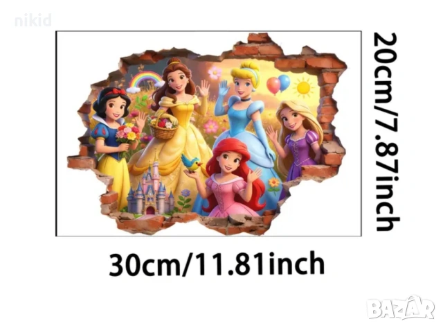 5 принцеси дупка стена малък самозалепващ стикер лепенка стена мебел прозорец детска стая детски, снимка 2 - Други - 53740880