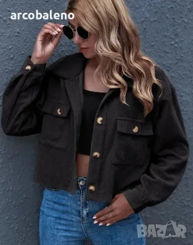 Дамско едноцветно яке от рипсено кадифе с яка и предни джобове, 8цвята, снимка 6 - Якета - 39113994