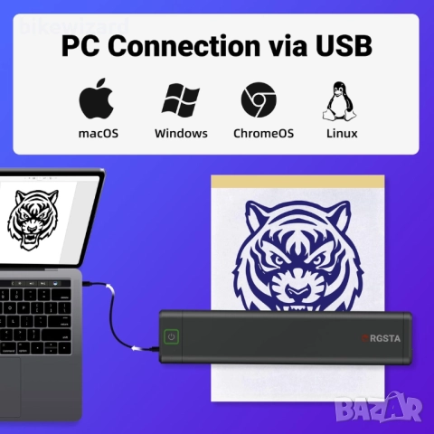 ORGSTA S008 Bluetooth принтер за шаблони за татуировки с 10 листа – безжичен НОВ, снимка 4 - Друга електроника - 52698337