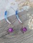 Красиви обици с пурпурно лилави кракъл мъниста и розови и сини кристали , снимка 3
