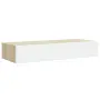 vidaXL Стенен рафт за чекмеджета, дъб и бяло, 60x23,5x10 см, MDF, снимка 5
