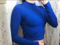 Рипсен кроп топ в кралско синьо, снимка 1 - Блузи с дълъг ръкав и пуловери - 42113632