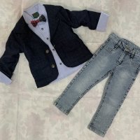 Комплект от сако, риза с папийонка и дънки, снимка 1 - Детски комплекти - 41291588