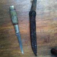 Стар метален нож кама посребрен и костени ченели и кания от естественна кожа, снимка 3 - Ножове - 39185792