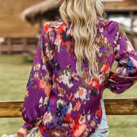 Дамска блуза с флорален принт и V-образно деколте, 4цвята - 023, снимка 13 - Блузи с дълъг ръкав и пуловери - 42038517