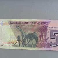 Банкнота - Зимбабве - 5 долара UNC | 2019г., снимка 2 - Нумизматика и бонистика - 41559499