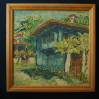 Картина, стара къща в Карлово, 1993 г., худ. Димитър Пачов, снимка 1 - Картини - 44605894