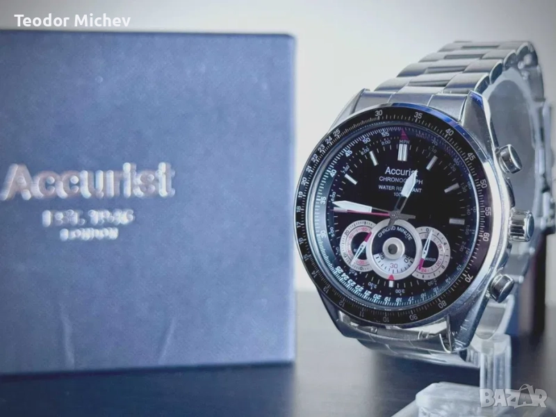 Мъжки часовник Accurist MB898 – Хронограф, Стоманен, Черен циферблат, снимка 1