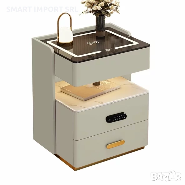 Интелигентно нощно шкафче Smart Heater LED, биометрично заключване, Bluetooth, бял, снимка 1