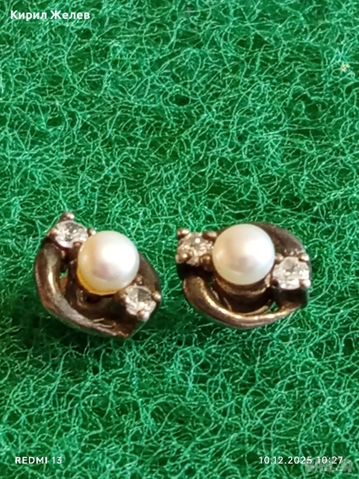 Винтидж стил елегантни сребърни обеци с перли и кристали 50995, снимка 1