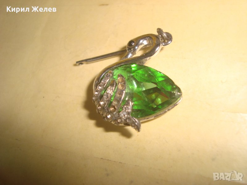 КРИСТАЛЕН ПОСРЕБРЕН ЛЕБЕД - СВАРОВСКИ КРАСИВ ФИГУРАЛЕН МОДЕН АРТ МЕДАЛЬОН ВИСУЛКА БИЖУ 27096, снимка 1