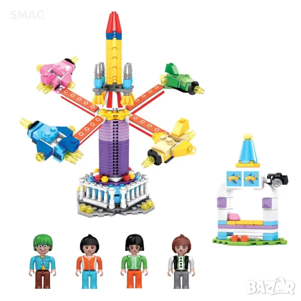 Комплект пластмасови части Конструктор за увеселителен парк с 4 фигурки (338 части) S_1220755, снимка 1