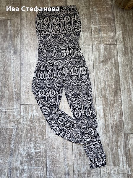 Страхотен нов еластичен гащеризон черно бял , снимка 1