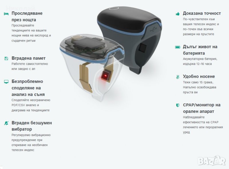 Wellue O2Ring Oxygen Monitor оксиметър, снимка 1