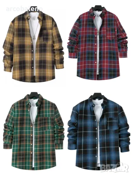Ежедневна мъжка карирана риза с дълги ръкави, 4цвята , снимка 1