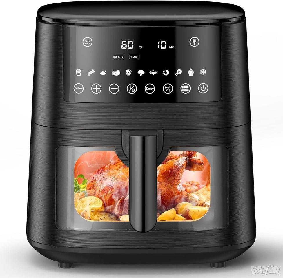 Фритюрник с горещ въздух (Air Fryer) XXL 7.2 литра с прозорец за наблюдение и сензорен LED дисплей, снимка 1
