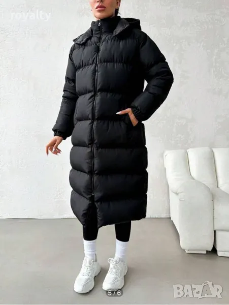 Черно Дълго дамско яке със силиконова вата, снимка 1