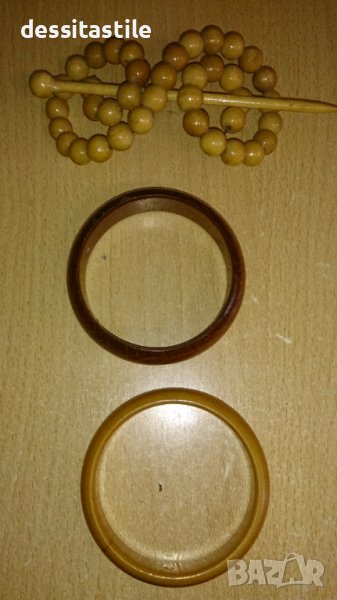 Дървена шнола и гривни, снимка 1