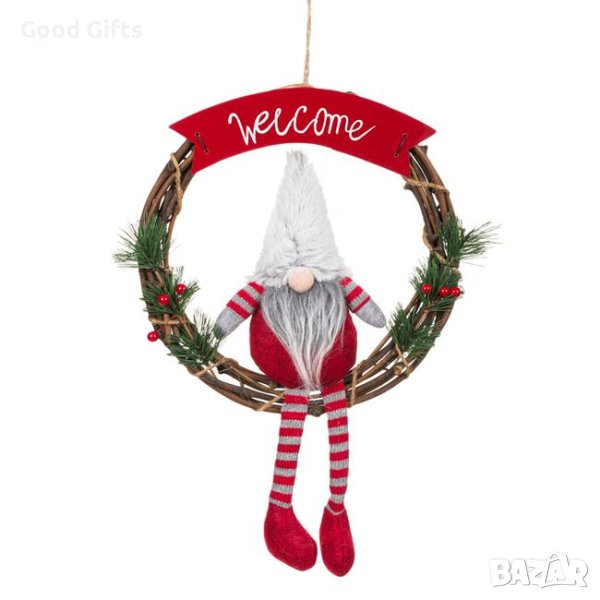 Коледен венец с Коледен Гном, 30см Welcome, снимка 1
