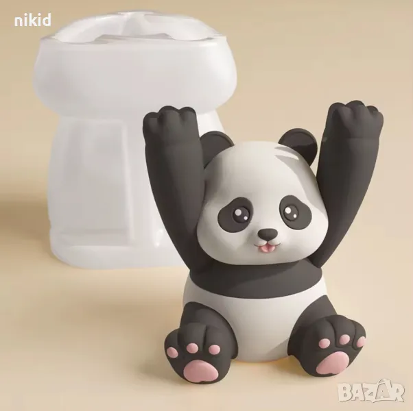 3d Мече панда вдигнати ръце силиконов молд форма фондан шоколад смола свещ сапун гипс декор, снимка 1