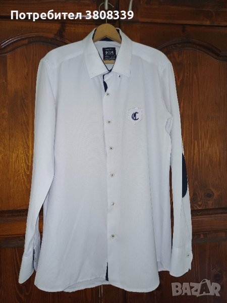 Бяла мъжка риза със сини сегменти, снимка 1