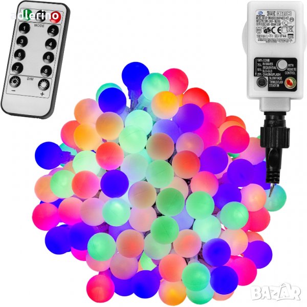 50 LED парти лампички, 4 цветни, трафо, дистанционно, Коледна декорация, нощно осветление, снимка 1
