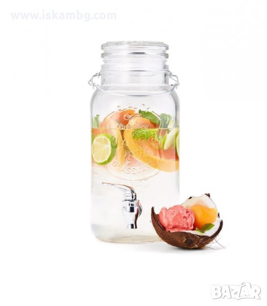 СТЪКЛЕН РЕТРО БУРКАН ЗА НАПИТКИ С КАНЕЛКА - код 2 литра, снимка 1