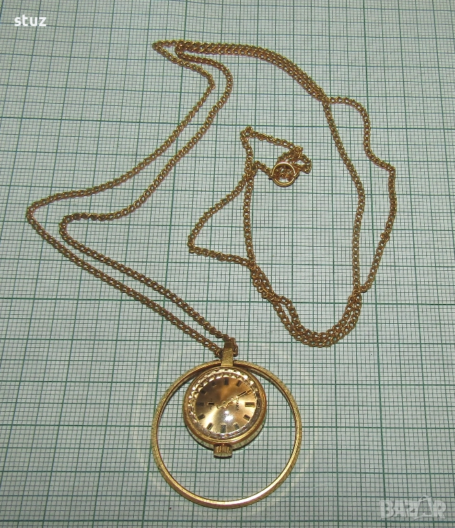 Дамски механичен часовник Чайка, за врат, колие, позлатен, снимка 1
