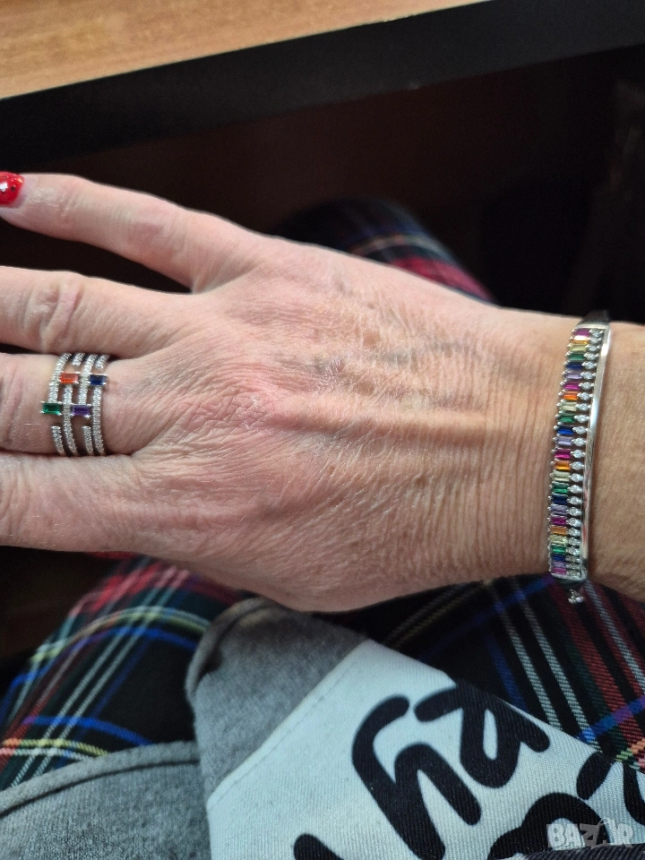 комплект сребърни гривна и пръстен, снимка 1