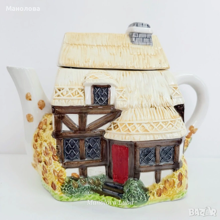 Ръчно рисуван фин керамичен чайник Annie Row, „The Village Autumn Cottage“, снимка 1