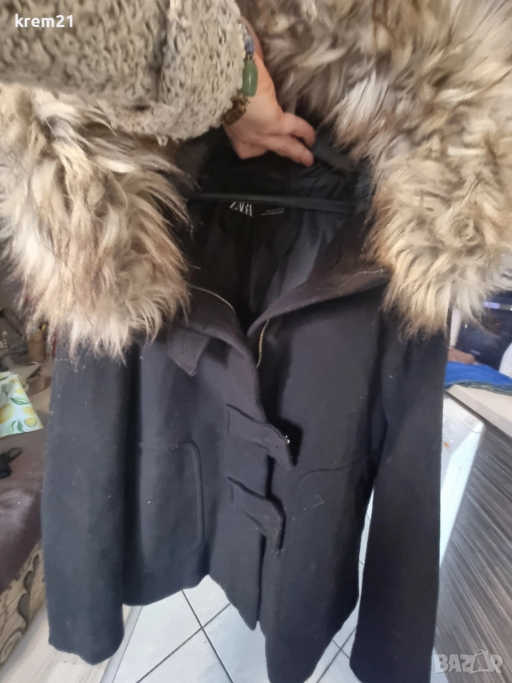 Zara S дамско черно палто, снимка 1