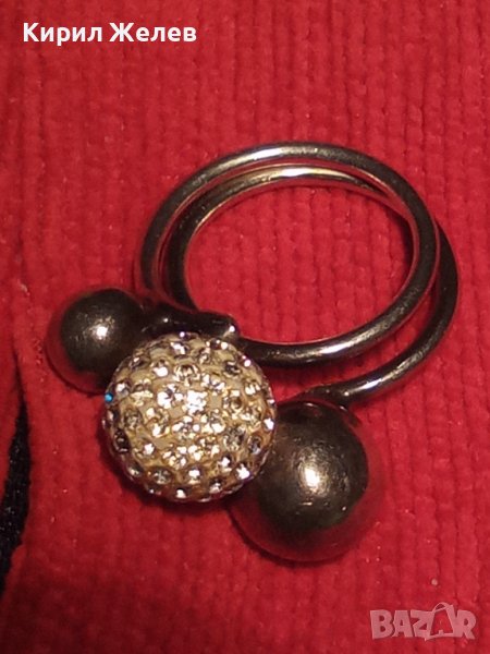 СТАР СРЕБЪРЕН ВИНТИДЖ ТОПЧЕСТ АРТ ДИЗАЙНЕРСКИ ПРЪСТЕН с БЯЛ ЕМАЙЛ и КРИСТАЛЧЕТА 19446, снимка 1